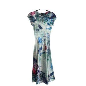 Komarov Fairy Floral Whimsical Crinkle Short Sleeve Midi Dress Womens Size Small